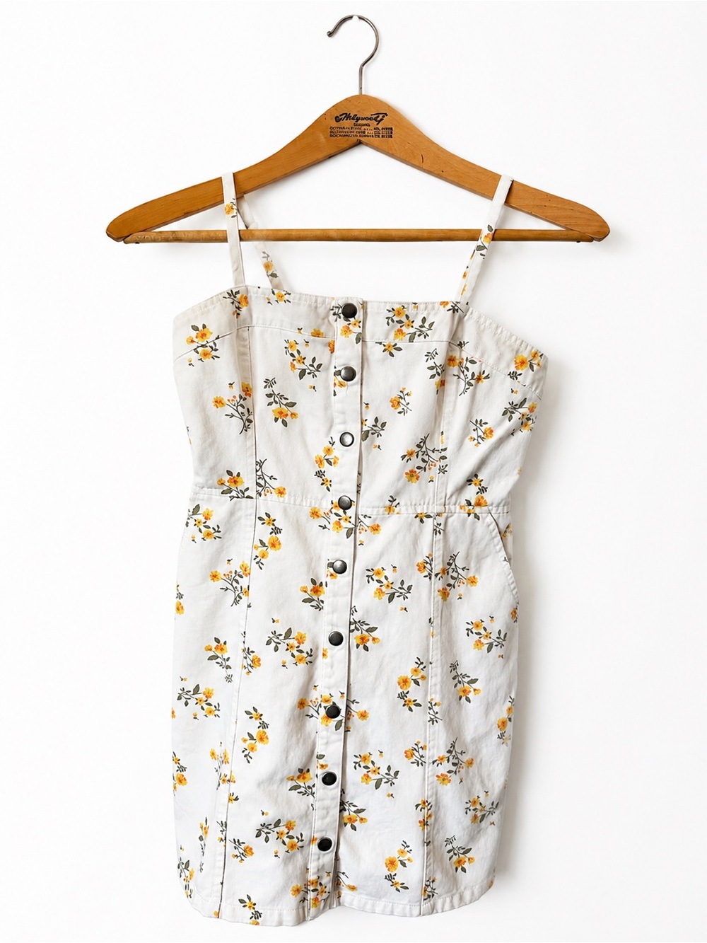 Forever 21 Floral Denim Mini Dress Size S Yellow Summer Casual Bodycon Feminine